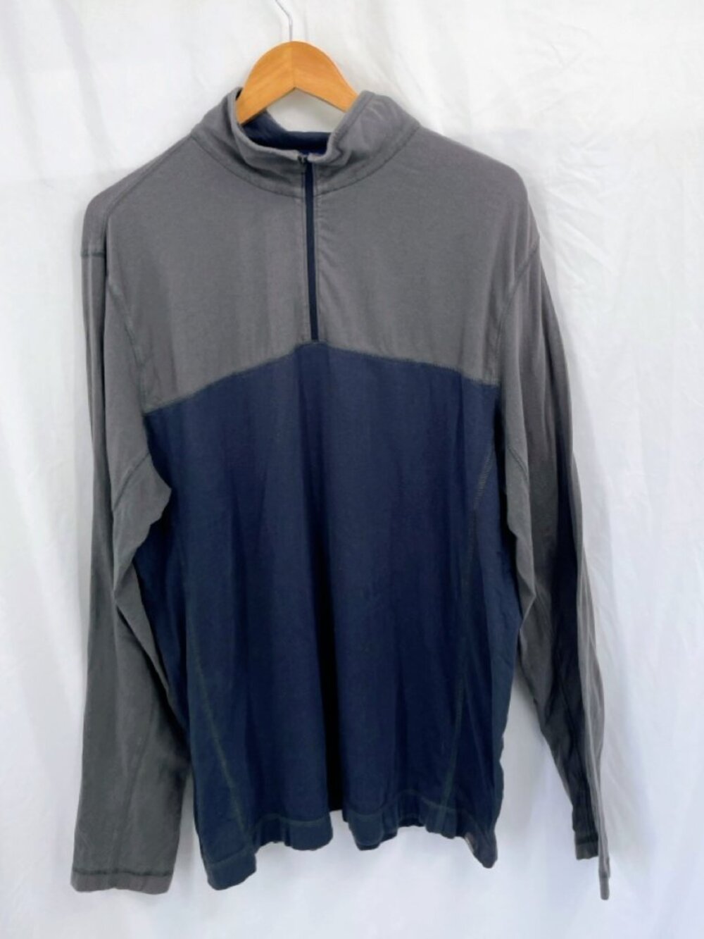 Eddie Bauer Travex Gray and Navy Blue Long Sleeve Shirt